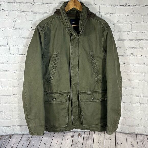 Gap Military Utility Field Jacket Men distressed Concealed Hood In Neck Size M - Picture 1 of 12